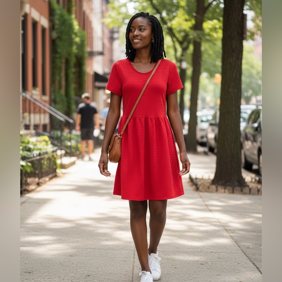 Yellowberry Dresses & Skirts - YELLOWBERRY Red Fit and Flared Pleated Dress